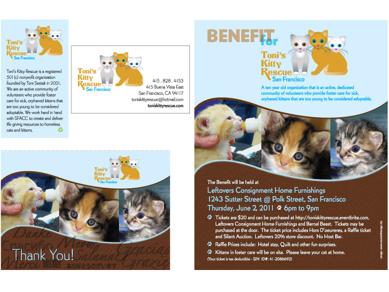 Toni's Kitty Rescue Business Card, Benefit Poster and Thank You Card by doubleDdesign.biz