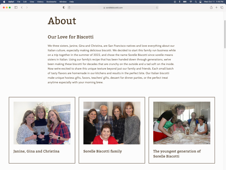 Sorelle Biscotti e-Commerce Website by doubleddesign.biz About Page with family images