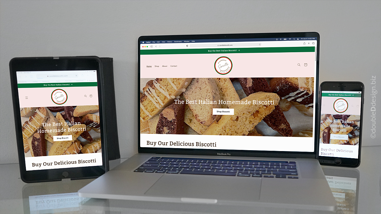 Sorelle Biscotti Website Development by doubleDdesign.biz, an e-commerce website that sells Italian cookies